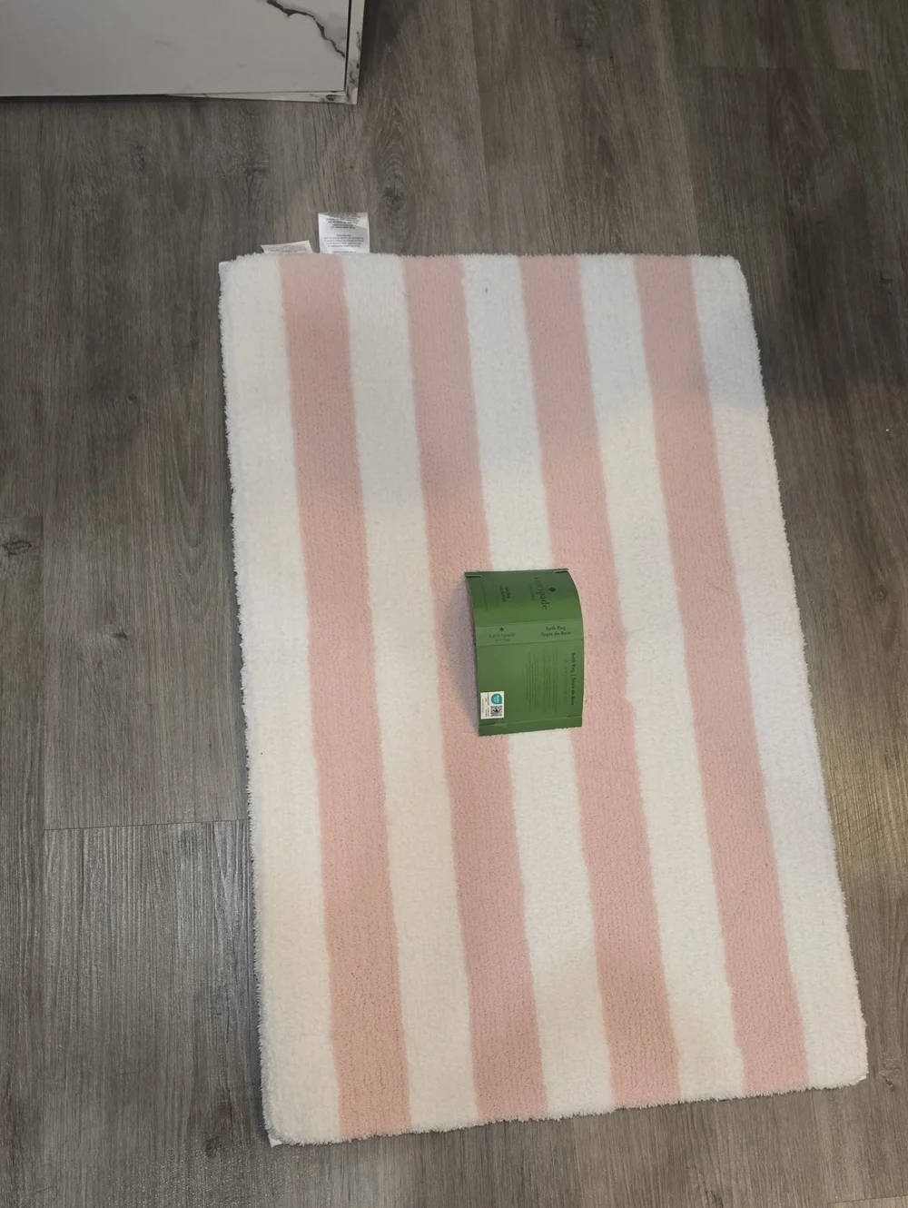 Kate Spade New York Pink and White Striped Plush Oversized Bath Rug